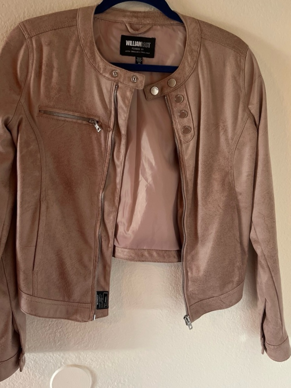 William Rast Blush Faux Suede Moto Jacket